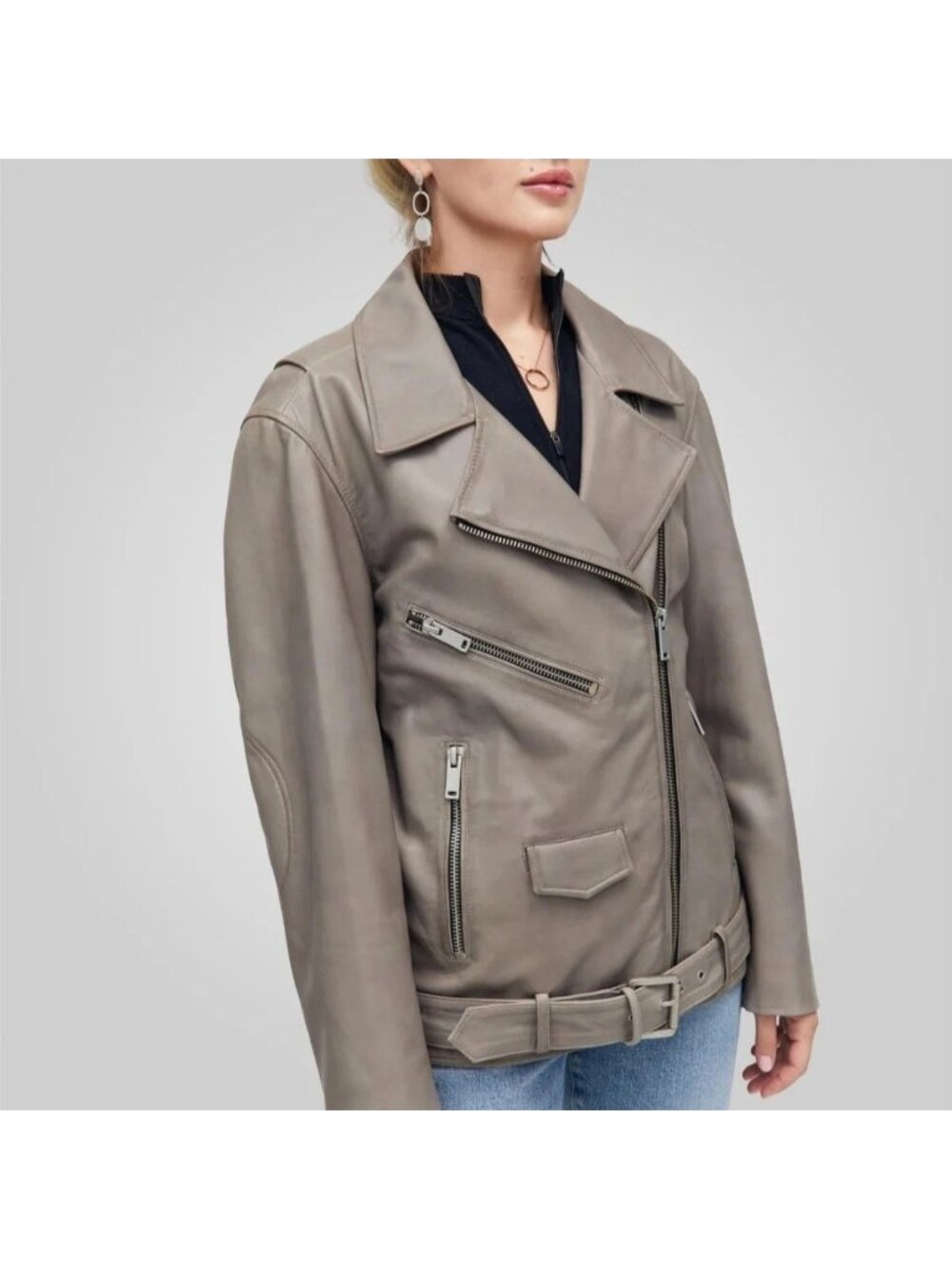 Bod & Christensen Lauren Leather Motorcycle Jacket Gunmetal Women's XS New